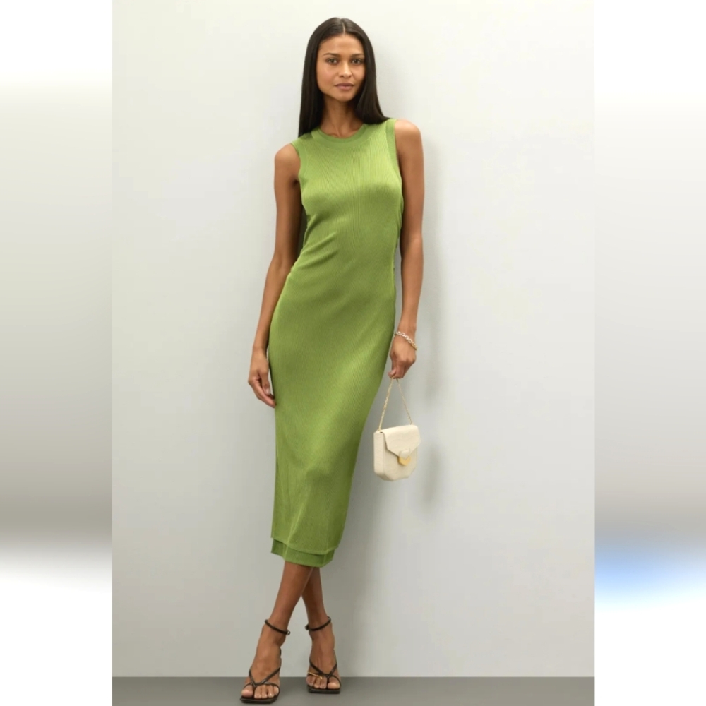 Atlein Collective Green Ribbed Sleeveless Dress Size S